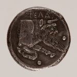 Vorderseite der Didrachme Z 406 aus Gela auf Sizilien.